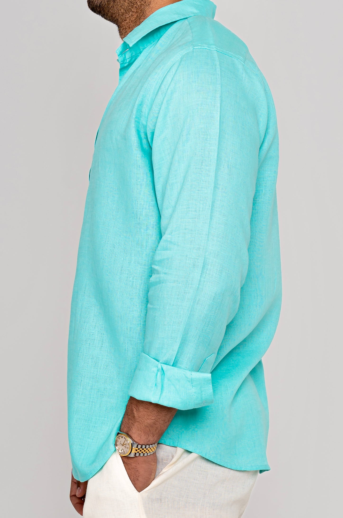 Aqua Blue Linen Shirt 2025