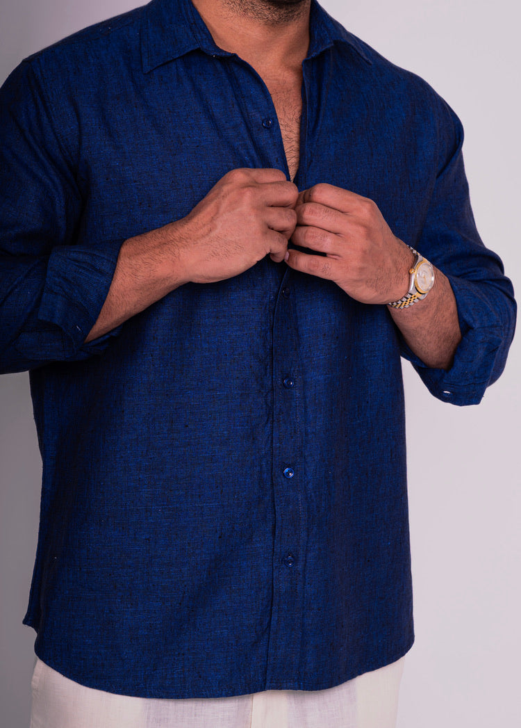 Dark Blue Linen Shirt 2025