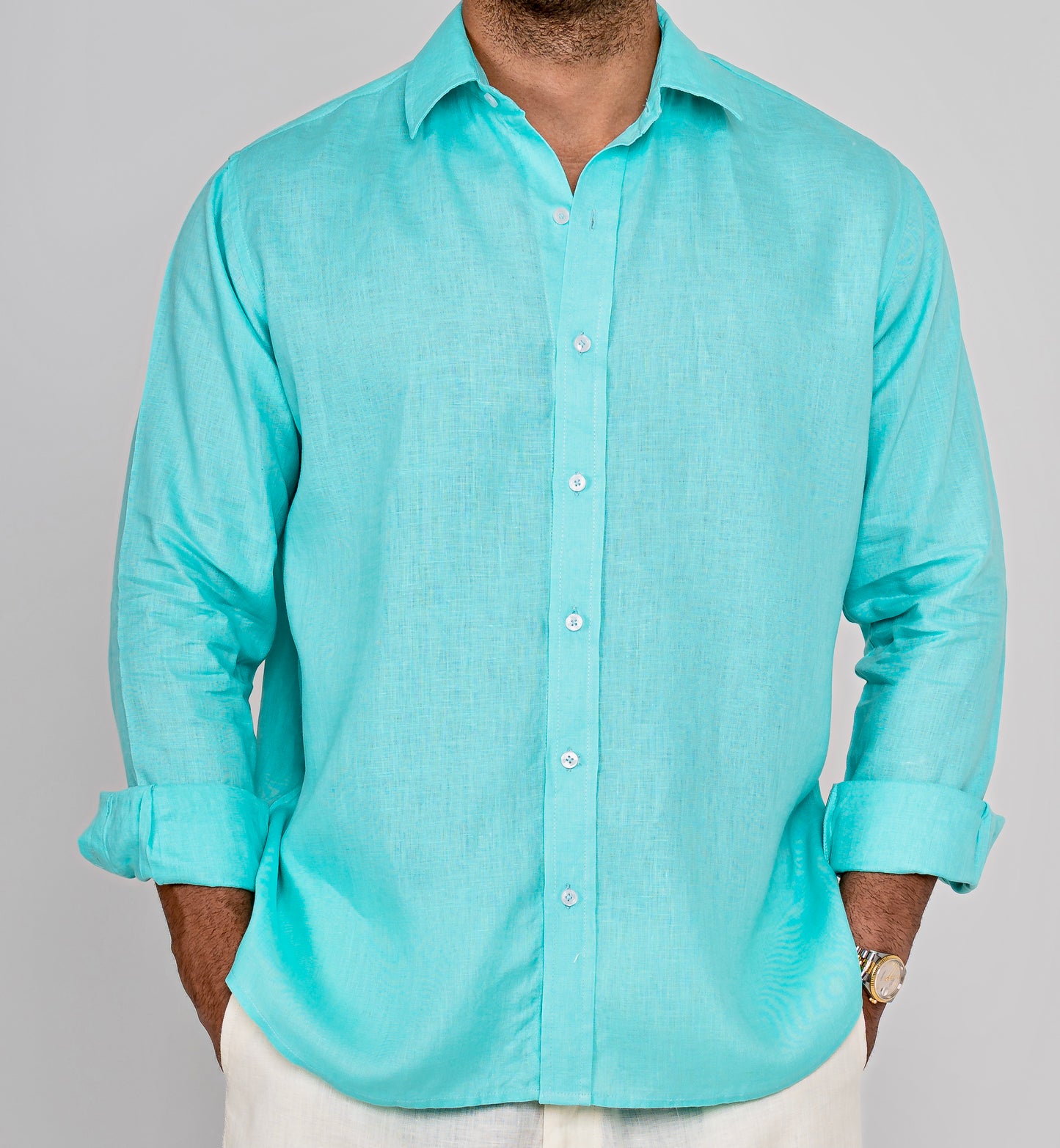 Aqua Blue Linen Shirt 2025