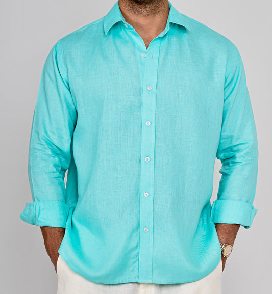 Aqua Blue Linen Shirt 2025